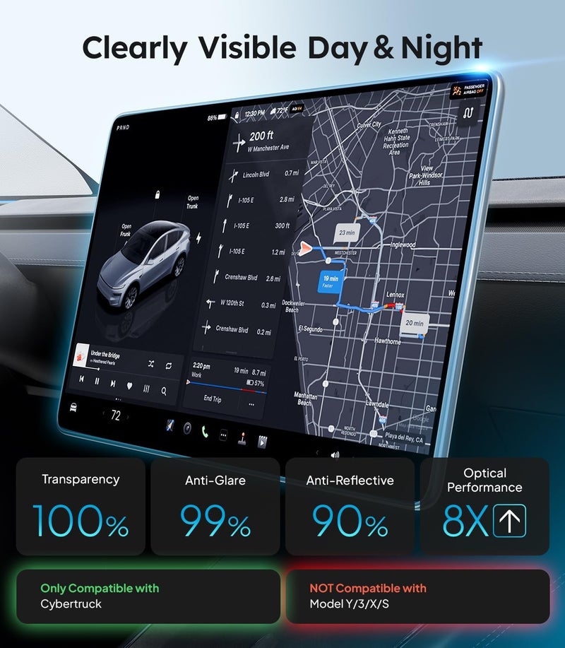 Wigoo Upgraded Tesla Cybertruck Screen Protector Matte [No More Glare & Fingerprint] Tesla Cybertruck Accessories, Tempered Glass Protector with Alignment Kit - Image 2